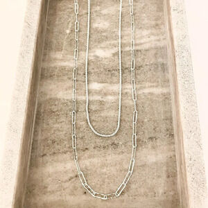 925 Sterling Silver Sequin Shiny Necklace Paperclip Chain Link Necklace